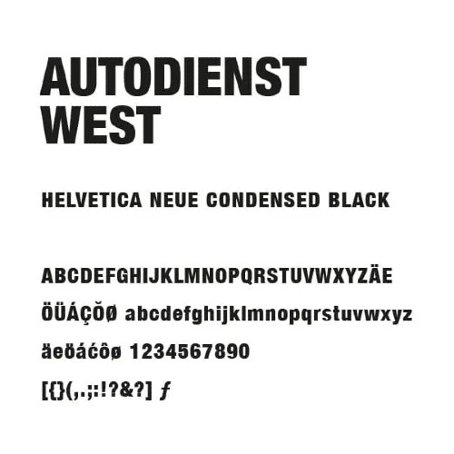 Schriftart "Helvetica neue condensed black" von Autodienst West
