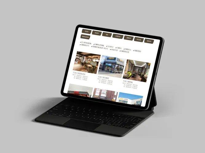 Website der Bäckerei Voosen auf einem Tablet mit Tastatur