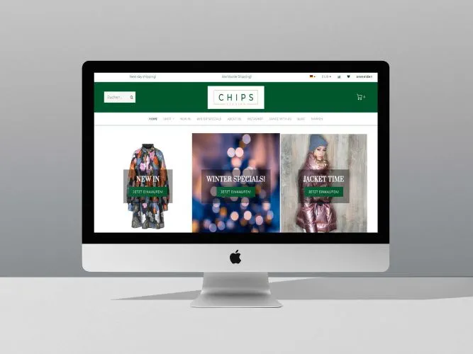 Web Design der Startseite von Chips Fashion am Desktop