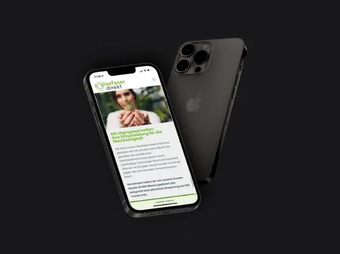 Mobile Ansicht der Website von Glasfaser Direkt auf einem IPhone